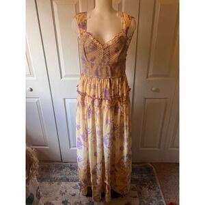 Coquette Tiered Maxi Dress Boho Cottagecore Fairy Butter Yellow Babydoll Y2K M
